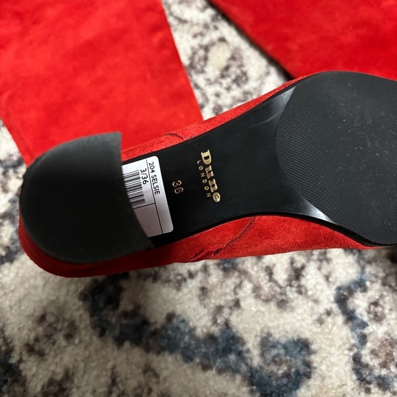 DUNE LONDON Selsie Red Suede Tall 70’s Block Heel Boots - Picture 11 of 11